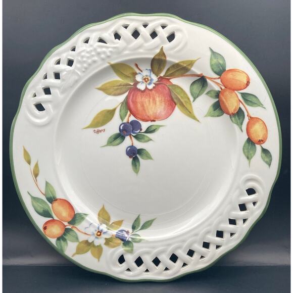 Brunelli Made in Italy Decorative Punctured Platter 12" Tiffany Signed Painted - Picture 1 of 6